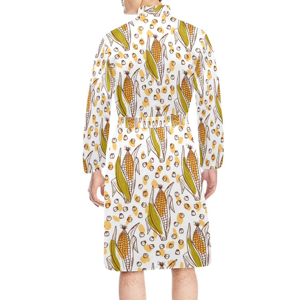 Corn Pattern Print Design 02 Men's Long Sleeve Belted Night Robe