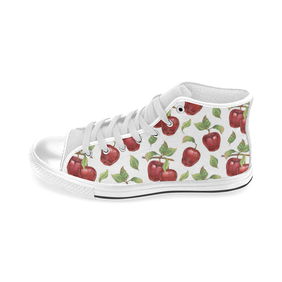 Red apples pattern Men's High Top Canvas Shoes White