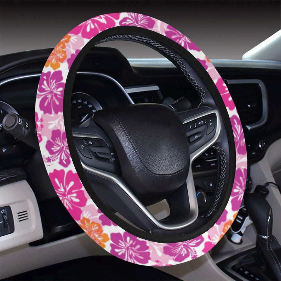 Hibiscus Pattern Print Design 01 Car Steering Wheel Cover
