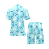 Blue starfish coral reef pattern Men's V-Neck Short Pajama Set