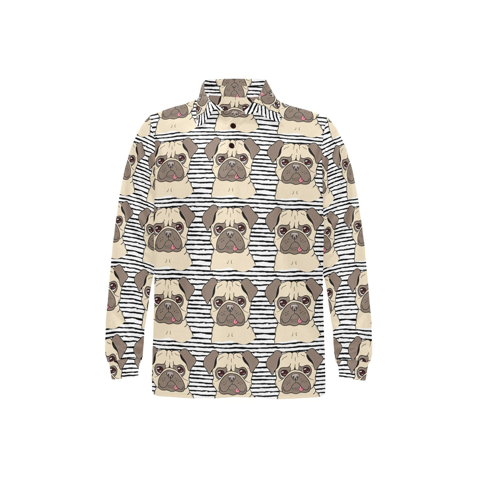 Happy pug pattern Men's Long Sleeve Polo Shirt