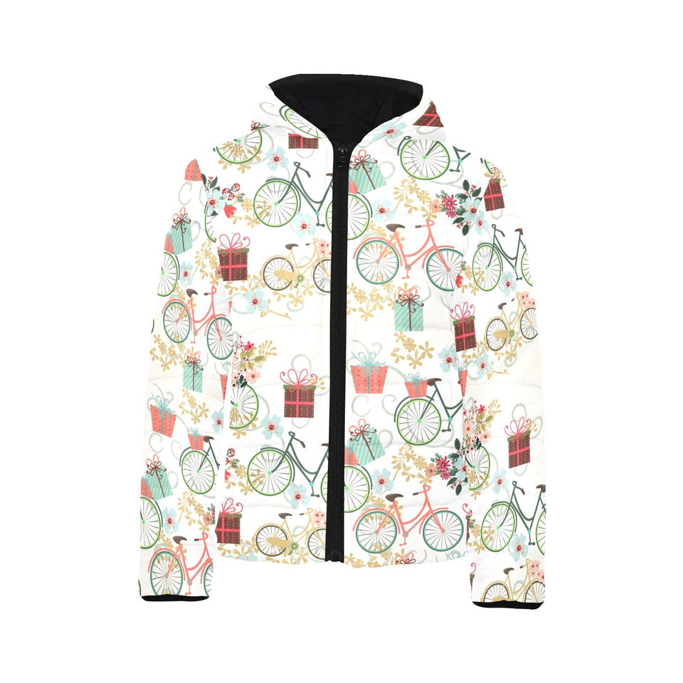 Bicycle Pattern Print Design 05 Kids' Boys' Girls' Padded Hooded Jacket
