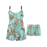 Monkey Palm tree background Chest Sexy Pleated Two Piece Swim Dress
