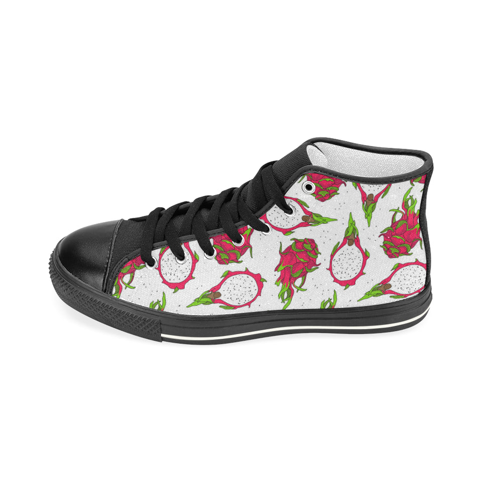 dragon fruits white background Women's High Top Canvas Shoes Black