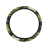 White orchid flower tropical leaves pattern blackg Car Steering Wheel Cover