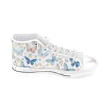 blue butterfly pattern Men's High Top Canvas Shoes White