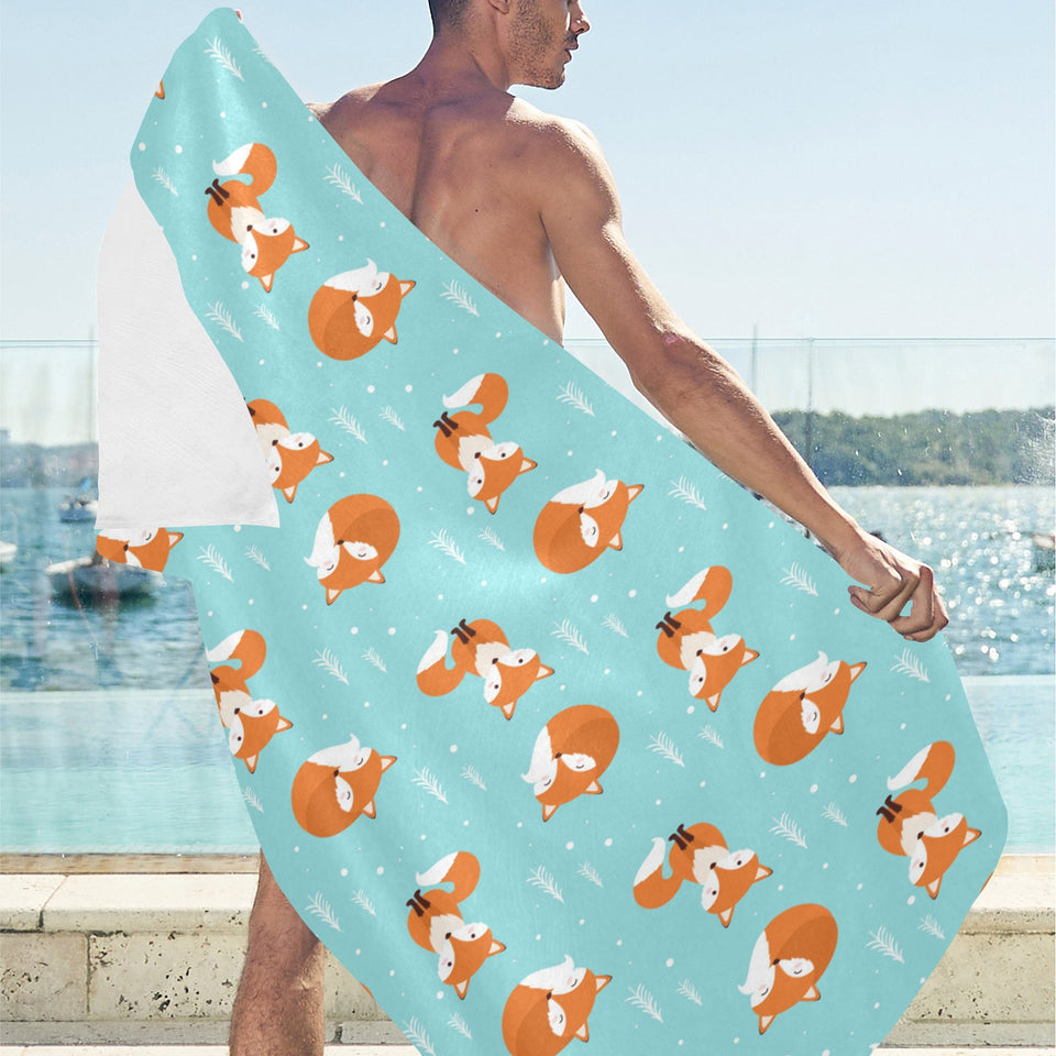 Fox pattern blue b ackground Beach Towel