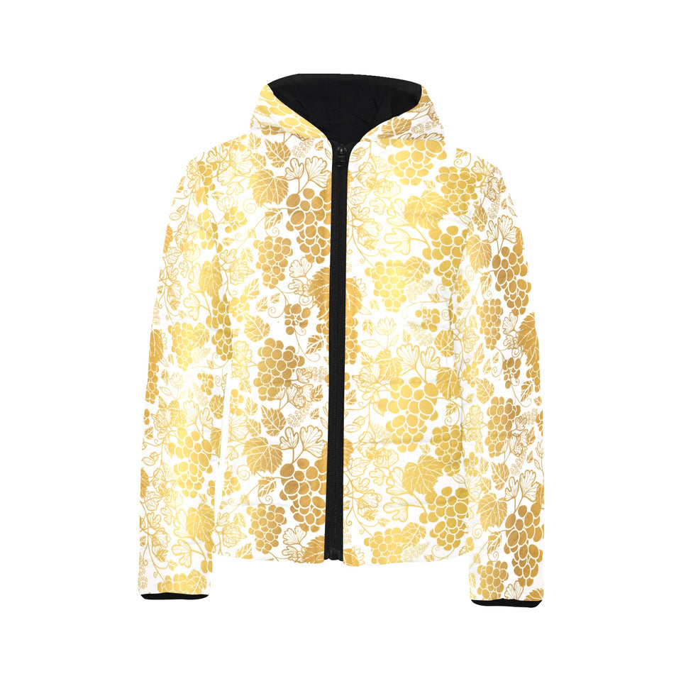 Gold grape pattern Kids' Boys' Girls' Padded Hooded Jacket