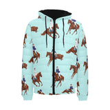 Horses running horses rider pattern Men's Padded Hooded Jacket