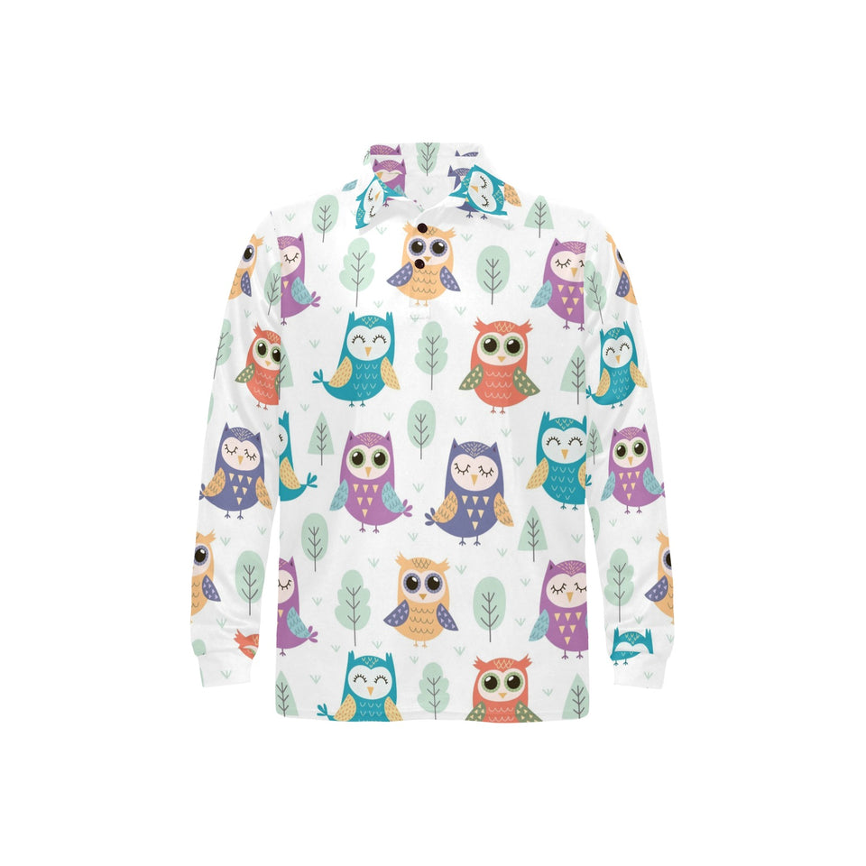 Cute owl pattern Men's Long Sleeve Polo Shirt