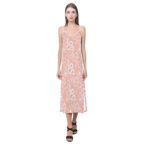 Snake lilies flower pattern V-Neck Open Fork Long Dress