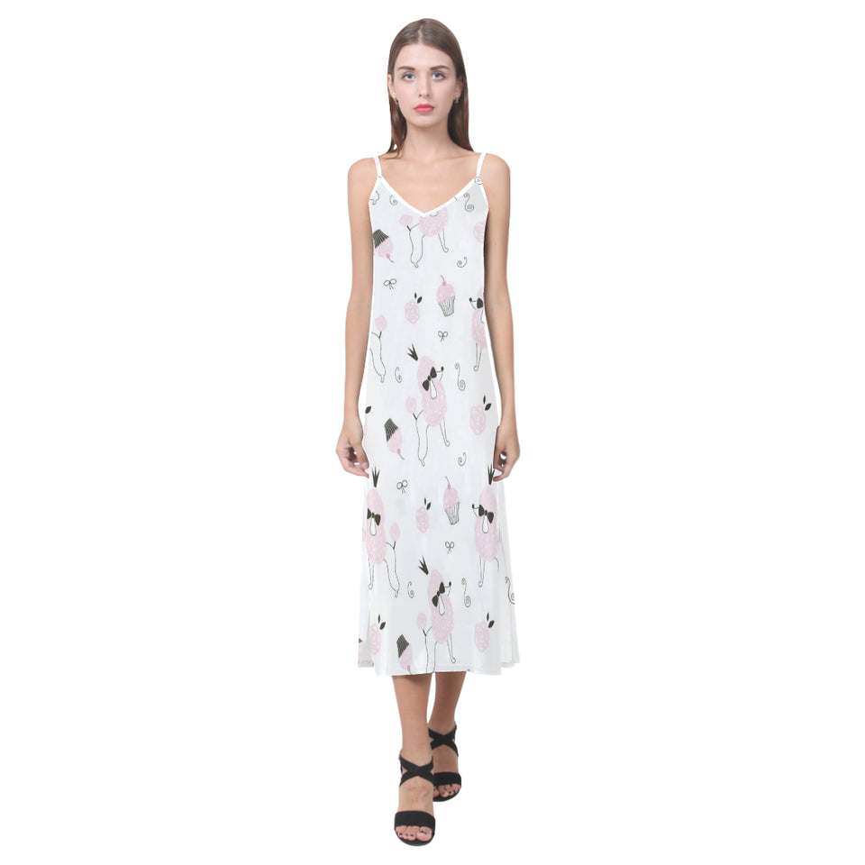 Poodle dog rose cake pattern V-Neck Open Fork Long Dress