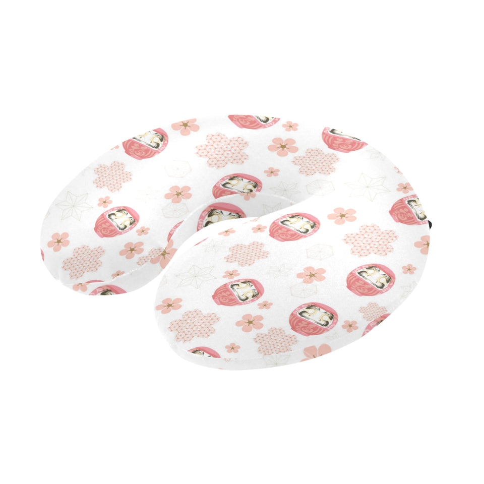 Daruma japanese wooden doll cherry blossom flower U-Shaped Travel Neck Pillow