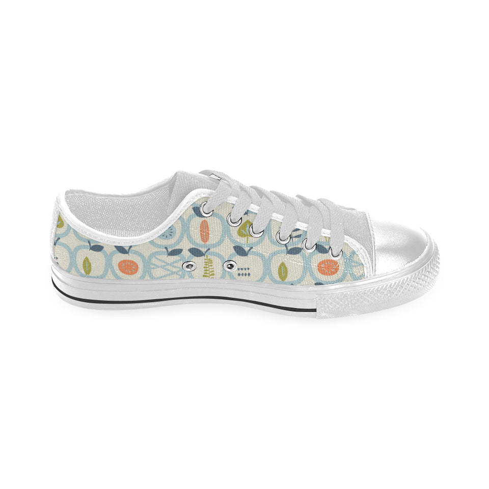 apples leaves pattern Men's Low Top Shoes White