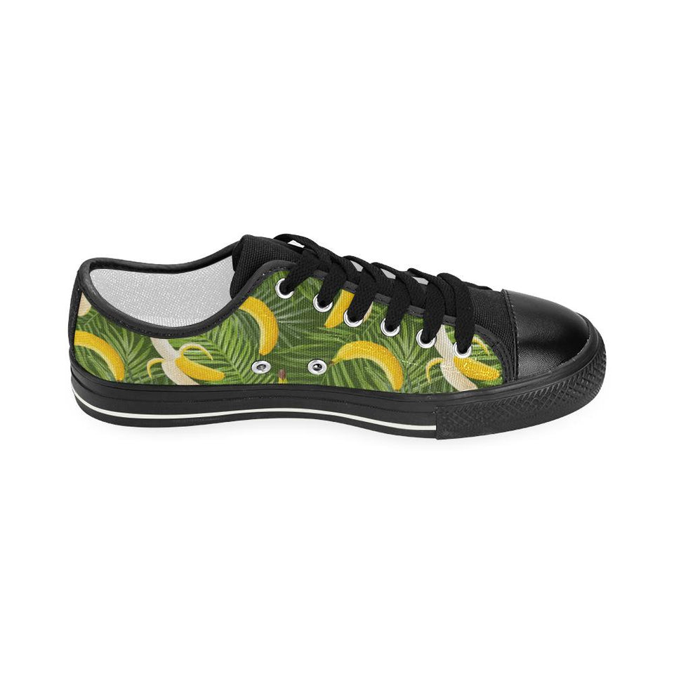 Banana Palm Leaves pattern Kids' Boys' Girls' Low Top Canvas Shoes Black