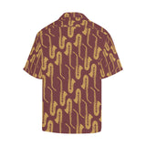 Hand drawn gold saxophone red background Men's All Over Print Hawaiian Shirt