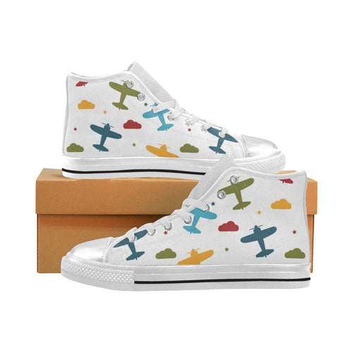 Airplane star cloud colorful Women's High Top Canvas Shoes White