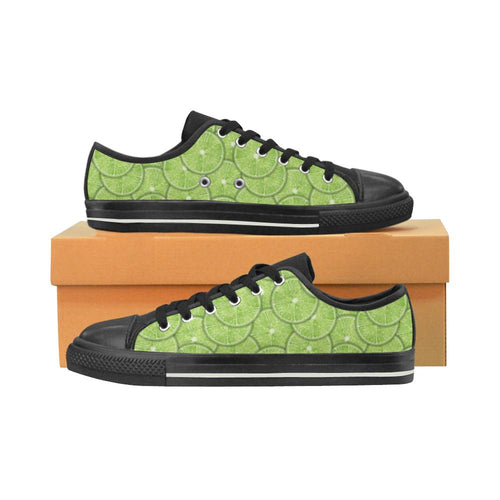 Slices of Lime pattern Kids' Boys' Girls' Low Top Canvas Shoes Black