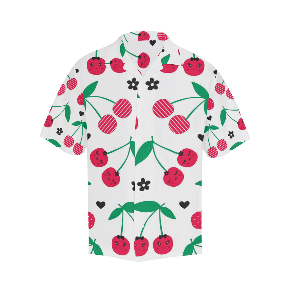 cherry pattern white background Men's All Over Print Hawaiian Shirt