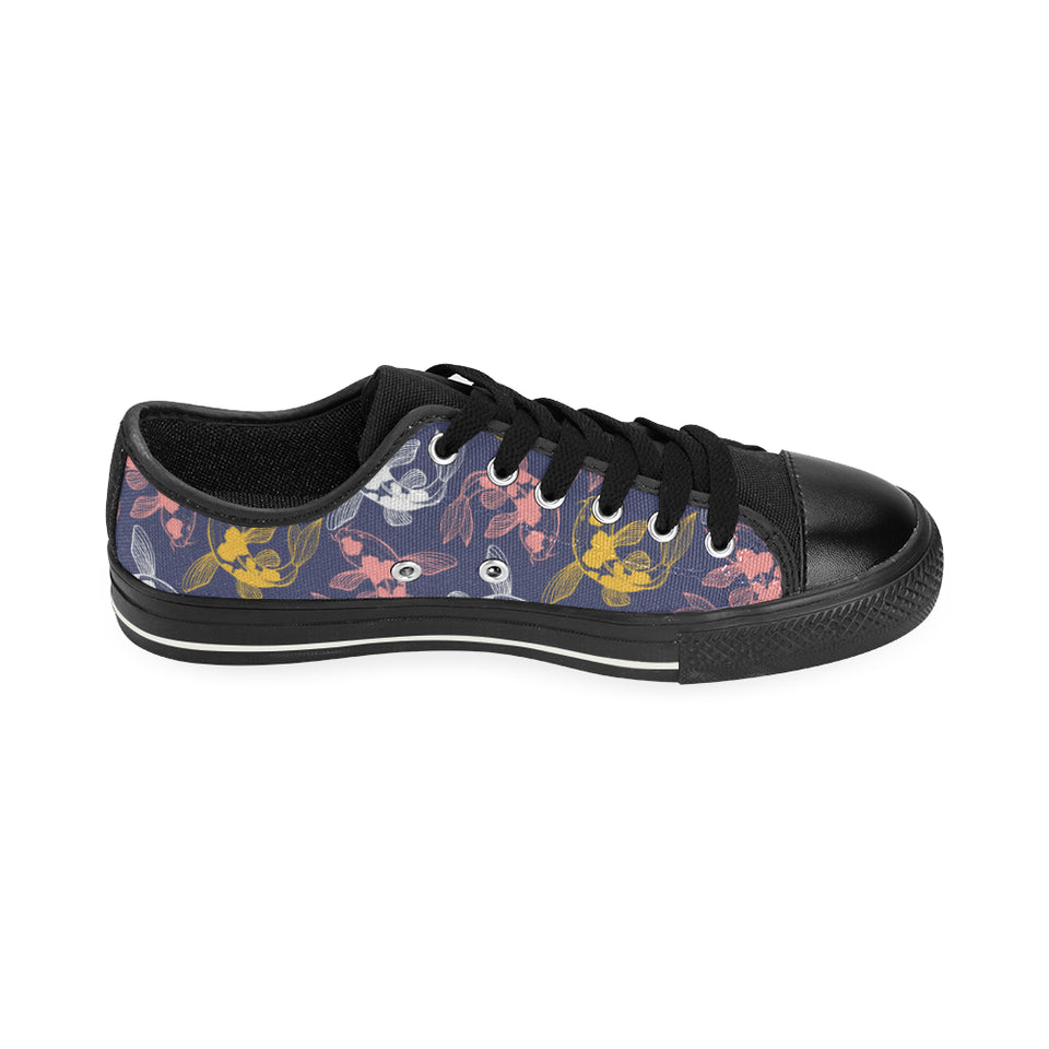 Koi Fish Carp Fish pattern Men's Low Top Canvas Shoes Black