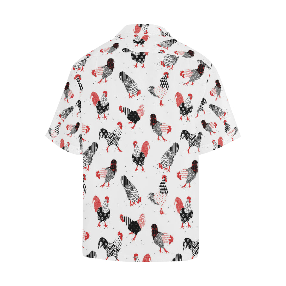 Cool rooster chicken cock floral ornament backgrou Men's All Over Print Hawaiian Shirt