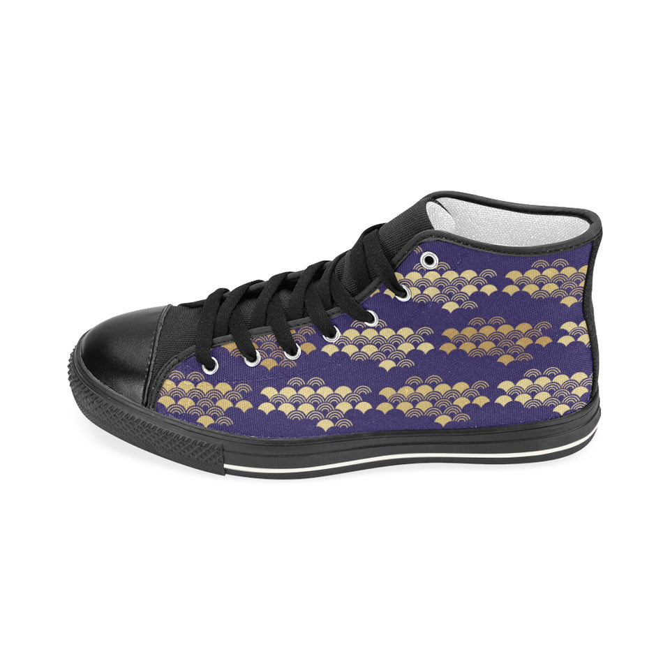 Beautiful japanese fan pattern Women's High Top Canvas Shoes Black