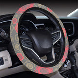 Red gold Sakura cherry blossom gray background Car Steering Wheel Cover