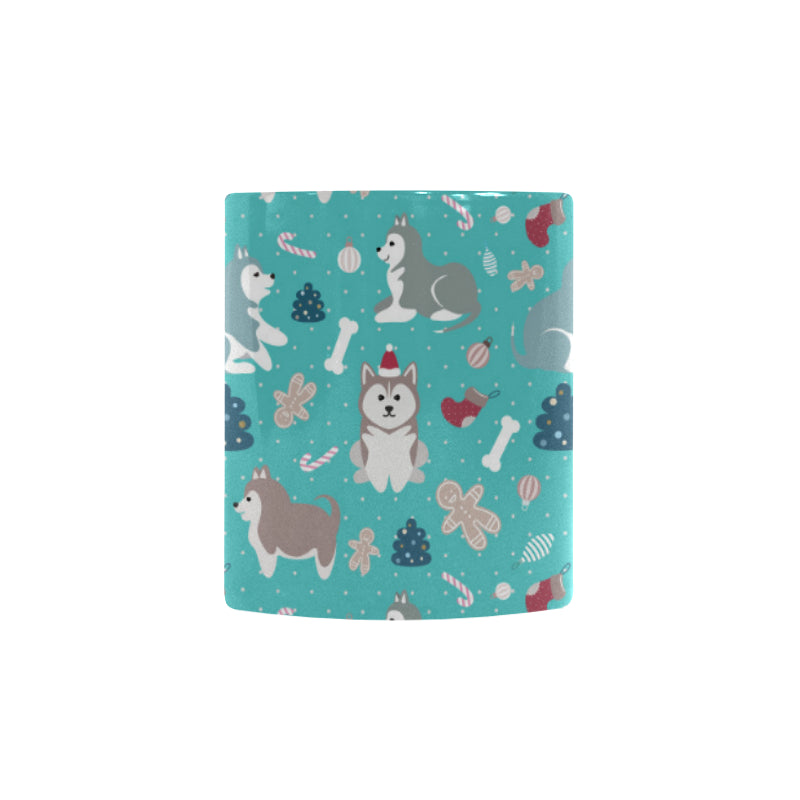 Christmas cute siberian husky puppie pattern Morphing Mug Heat Changing Mug