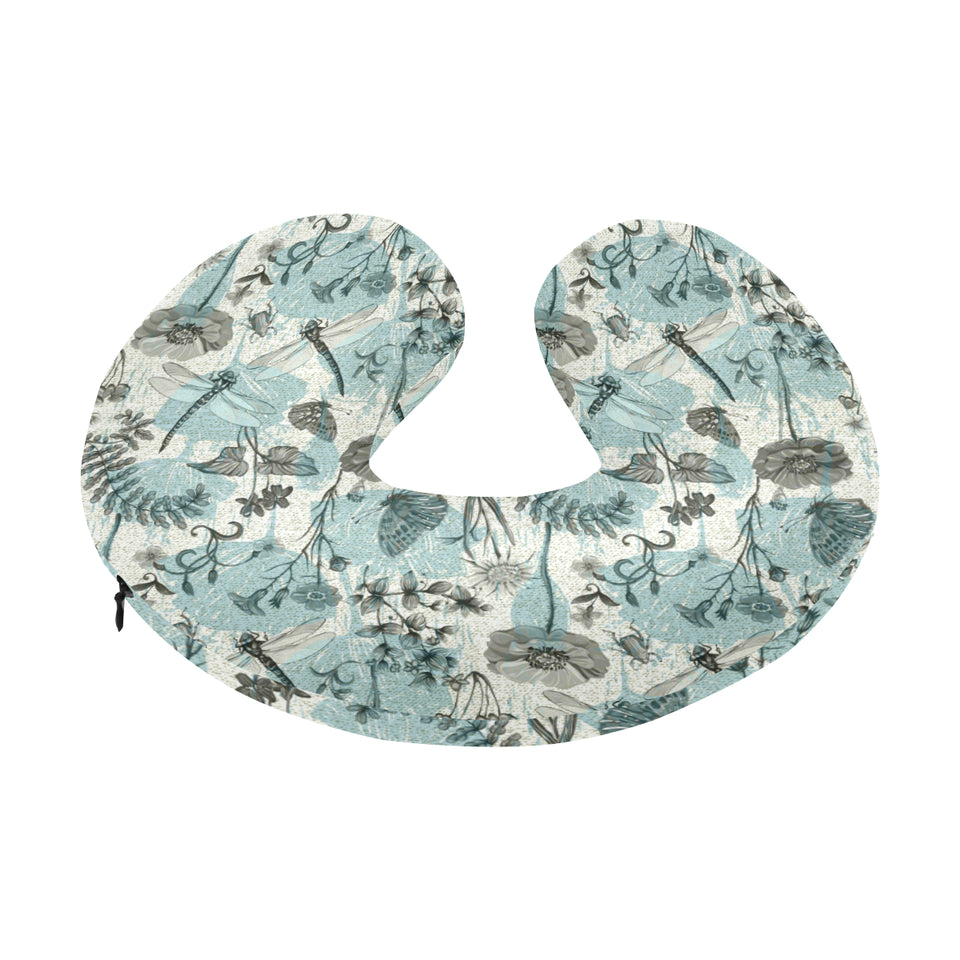 Dragonfly Butterfly Plants insect flower vintage s U-Shaped Travel Neck Pillow
