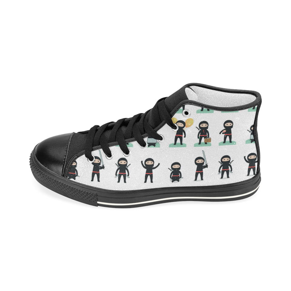 Cute ninja katana sword pattern Women's High Top Canvas Shoes Black