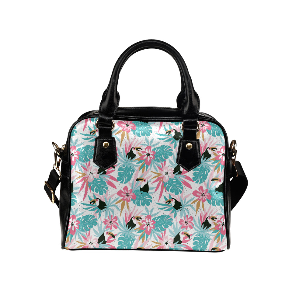 Toucan tropical flower leave pattern Shoulder Handbag