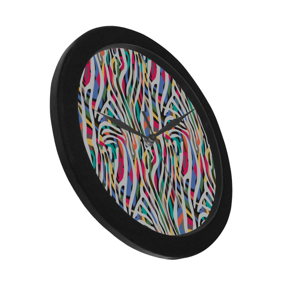 Colorful zebra skin pattern Elegant Black Wall Clock