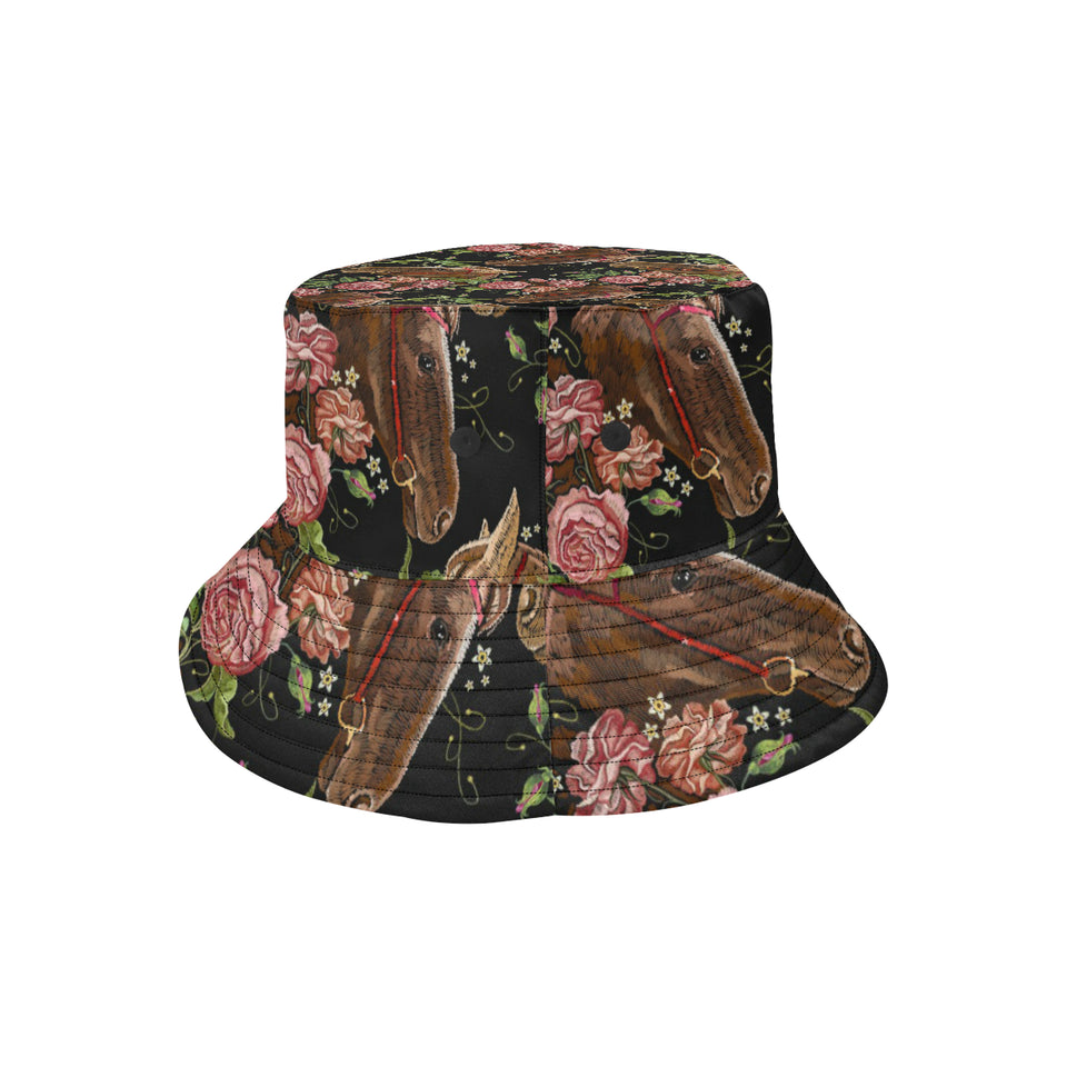 Horse head wild roses pattern Unisex Bucket Hat