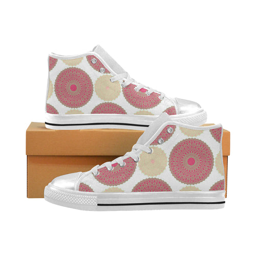 Circle indian pattern Women's High Top Canvas Shoes White