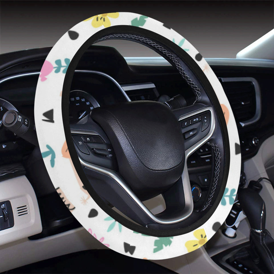 Cute elephants palm tree flower butterfly pattern Car Steering Wheel Cover