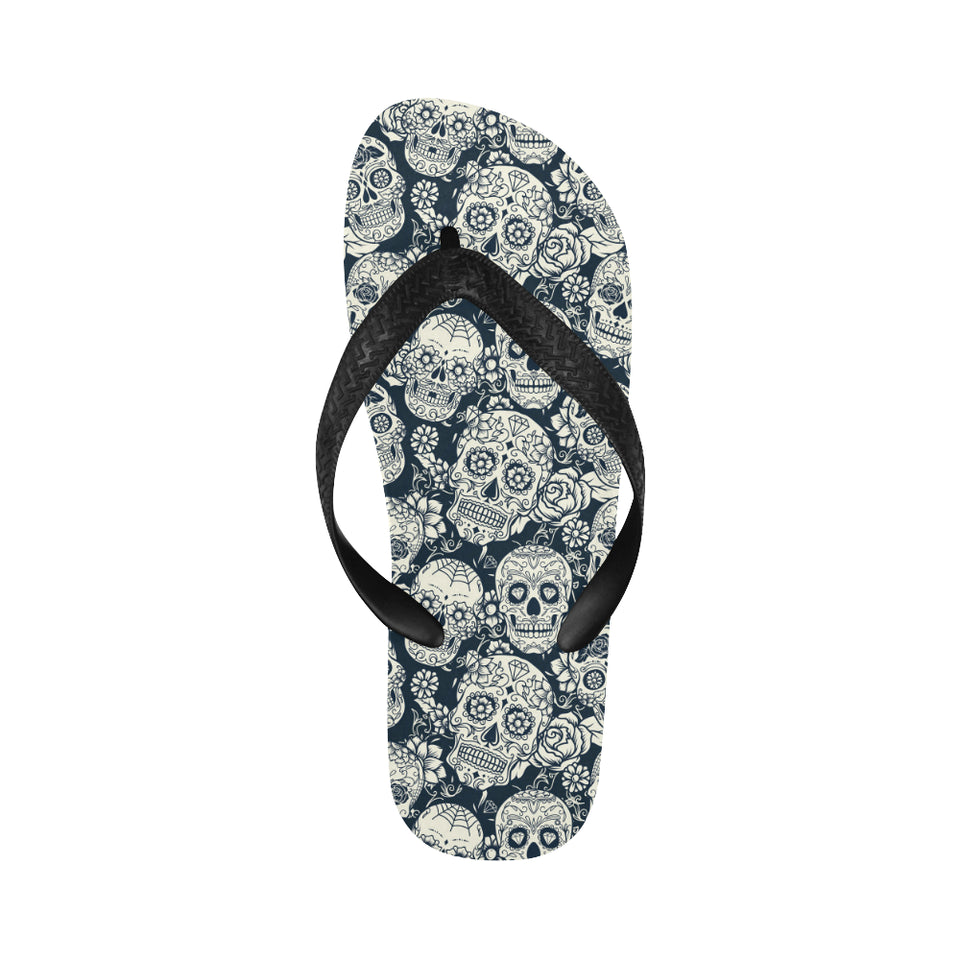 Sugar skull black white pattern Unisex Flip Flops