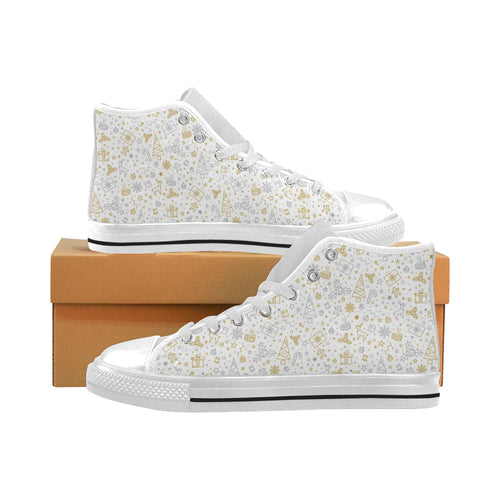 Christmas tree Christmas element Silver gold patte Men's High Top Canvas Shoes White