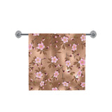 Pink sakura cherry blossom drak brown background Bath Towel