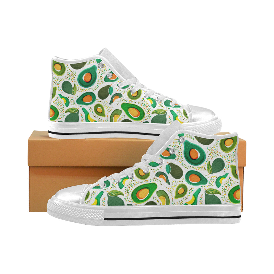 Avocado design pattern Women's High Top Canvas Shoes White