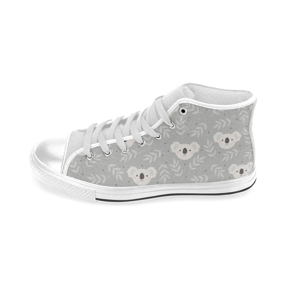 Cute koala leaves pattern Men's High Top Canvas Shoes White