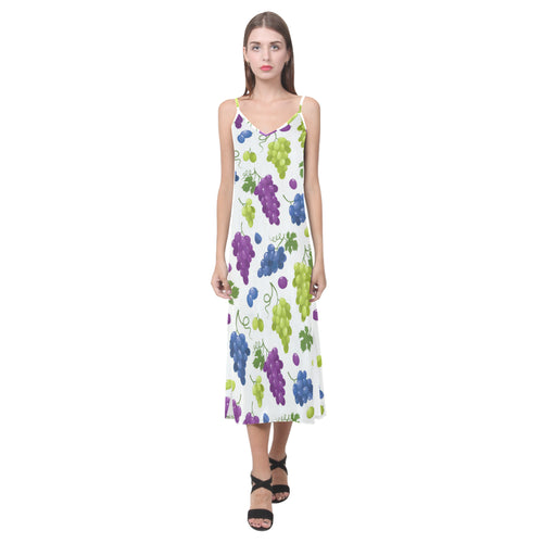 Grape pattern V-Neck Open Fork Long Dress