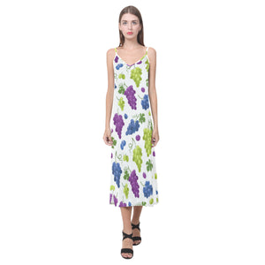 Grape pattern V-Neck Open Fork Long Dress