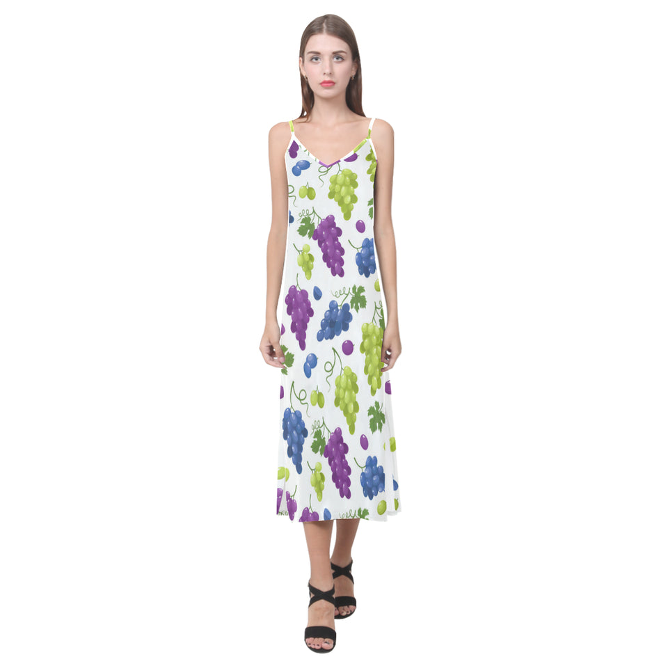 Grape pattern V-Neck Open Fork Long Dress