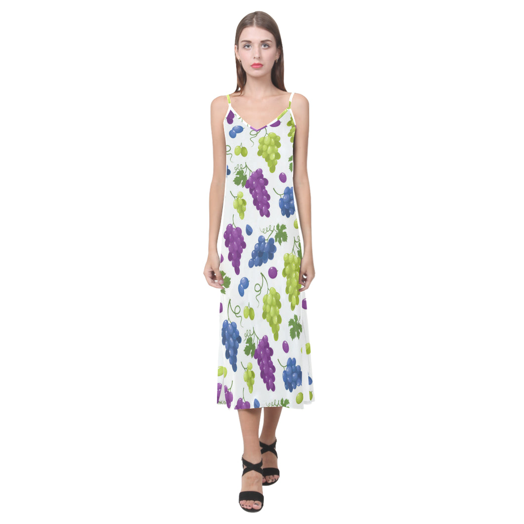 Grape pattern V-Neck Open Fork Long Dress