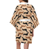 Dachshund floral background Women's Short Kimono Robe