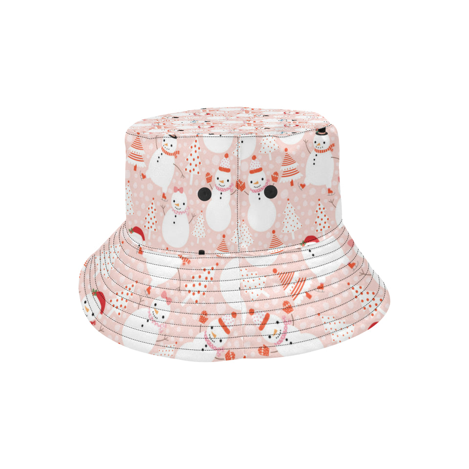 Cute snowman christmas tree snowpink background Unisex Bucket Hat