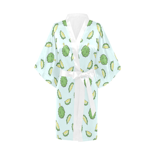 Durian pattern blue background Women's Short Kimono Robe