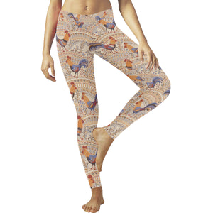 Cute rooster chicken cock floral ornament backgrou Women's Legging Fulfilled In US