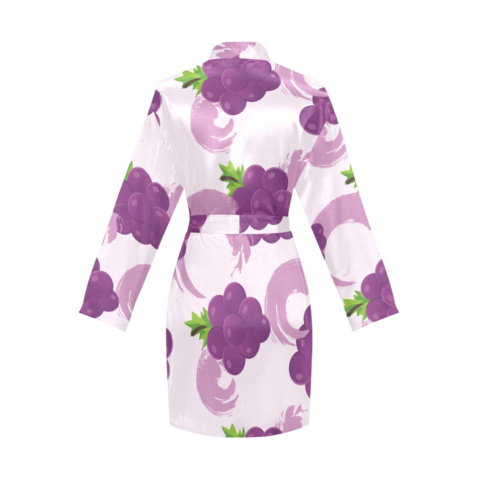 Cute Grape pattern Women's Long Sleeve Belted Night Robe