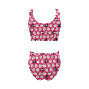 Guinea Pig Pattern Print Design 01 Chest Bowknot High Waisted Bikini Swimsuit